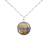 Sailboats at Sunset Monet Art Painting 3/4" Charm for Petite Pendant or Bracelet in Silver Tone
