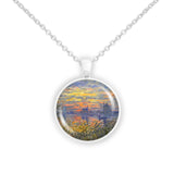 Sailboats at Sunset Monet Art Painting 1" Pendant Necklace in Silver Tone