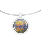 Sailboats at Sunset Monet Art Painting 1" Pendant Necklace in Silver Tone