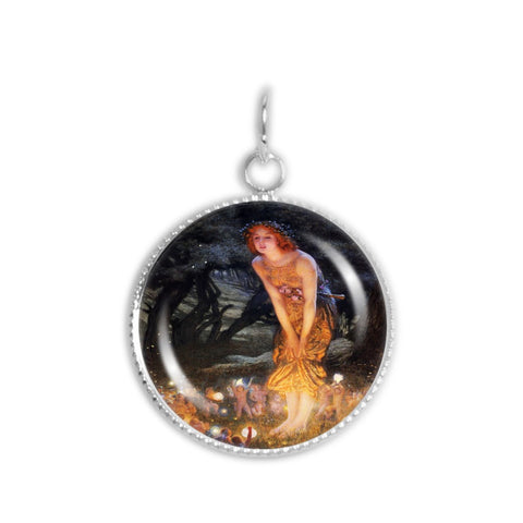 Midsummer Eve Hughes Fairy Art Painting 3/4" Charm for Petite Pendant or Bracelet in Silver Tone