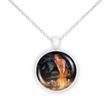 Midsummer Eve Hughes Fairy Art Painting 1" Pendant Necklace in Silver Tone