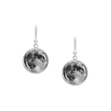 Moon of Earth Dangle Earrings with 3/4" Solar System Space Charms in Silver Tone