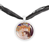 Mother & Child From Three Ages of Woman By Klimt Art Painting 1" Pendant Necklace in Silver Tone