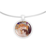 Mother & Child From Three Ages of Woman By Klimt Art Painting 1" Pendant Necklace in Silver Tone