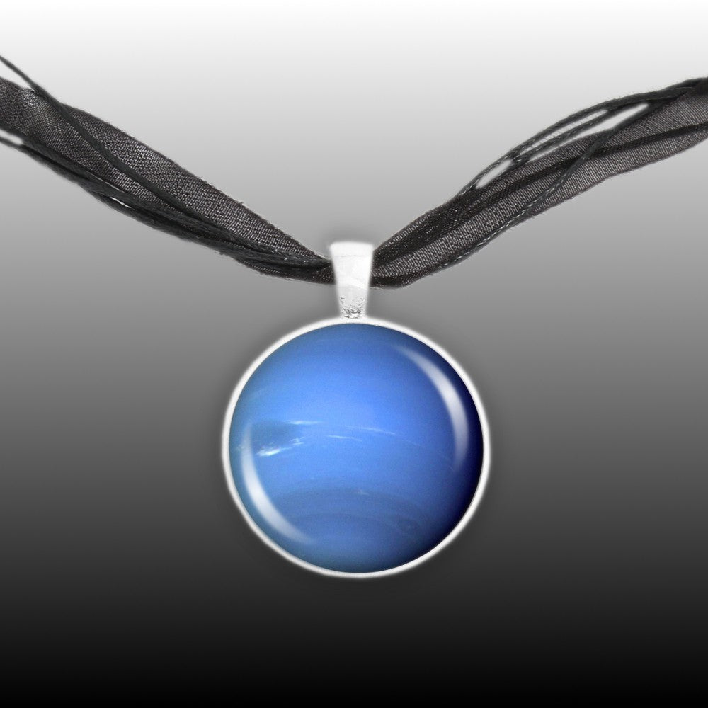 Planet Neptune Solar System Space 1" Pendant Necklace in Silver Tone