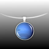 Planet Neptune Solar System Space 1" Pendant Necklace in Silver Tone