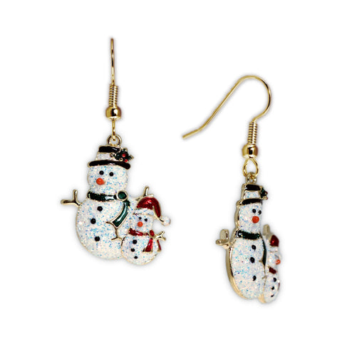 Sparkly Snowman and Snowchild Earrings in Gold Tone, Holidays, Christmas, Winter, New Years