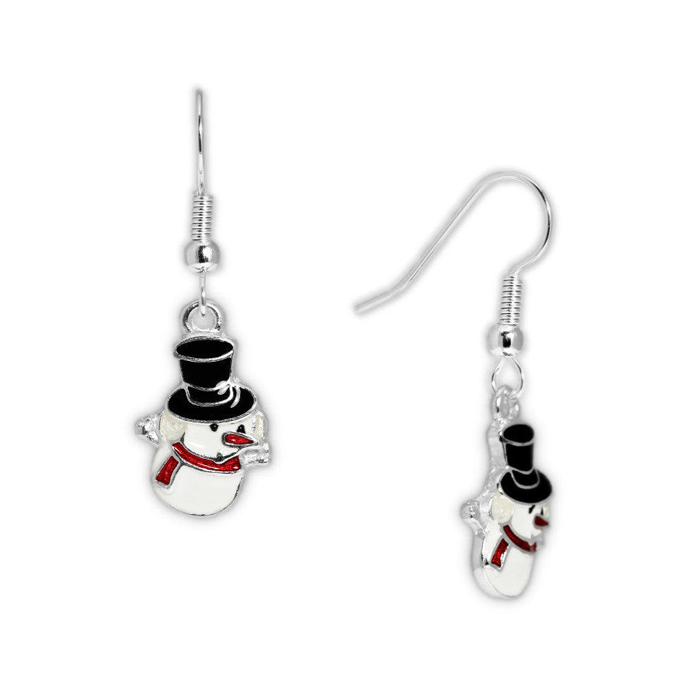 Petite Snowman w/ Glittery Earmuffs Earrings in Silver Tone, Celebrate the Holidays, Christmas, New Years