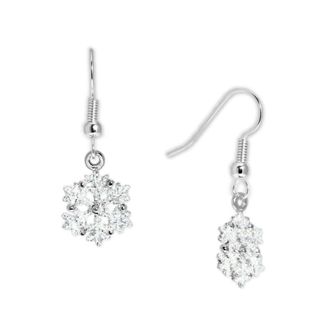 Glittery Petite White Snowflake Earrings in Silver Tone, Celebrate the Holidays, Christmas, New Years