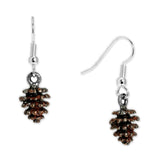 Woodsy Brown 3D Petite Pinecone Earrings in Silver Tone, Celebrate Fall, Harvest, Halloween, Thanksgiving