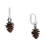 Woodsy Brown 3D Petite Pinecone Earrings in Silver Tone, Celebrate Fall, Harvest, Halloween, Thanksgiving