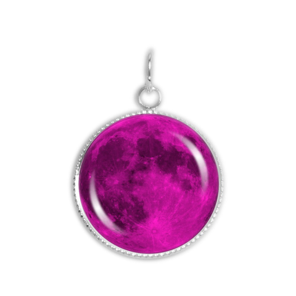 The Pink Moon of Earth Solar System 3/4" Charm for Petite Pendant or Bracelet in Silver Tone or Gold Tone