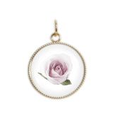 Pink Rose Color Pencil Drawing Style 3/4" Charm for Petite Pendant or Bracelet in Silver Tone or Gold Tone