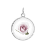 Pink Rose Color Pencil Drawing Style 3/4" Charm for Petite Pendant or Bracelet in Silver Tone or Gold Tone