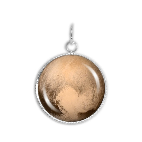 Dwarf Planet Pluto w/ Heart Surface Feature Solar System Space 3/4" Charm for Petite Pendant or Bracelet in Silver Tone