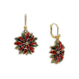 Red & Green Poinsettia Earrings in Gold Tone, Holidays, Christmas, New Years