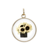 Yellow Potted Sunny Yellow Sunflowers Color Pencil Drawing Style 3/4" Charm for Petite Pendant or Bracelet in Silver Tone or Gold Tone