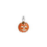 BOO! Orange Jack-o-lantern Pumpkin Petite Drop Pendant Necklace in Silver Tone