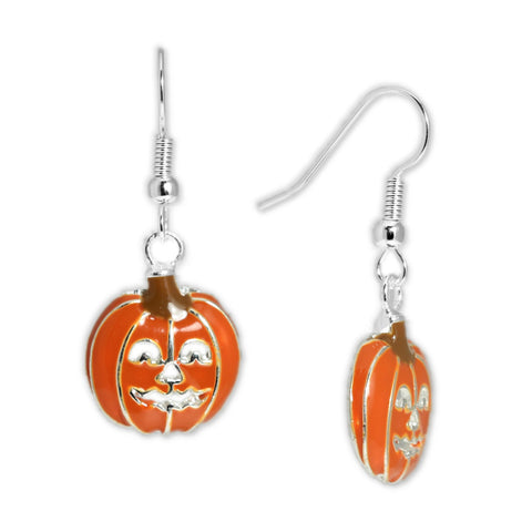 BOO! Orange Jack-o-lantern Pumpkin Earrings in Silver Tone Celebrate Halloween, Autumn