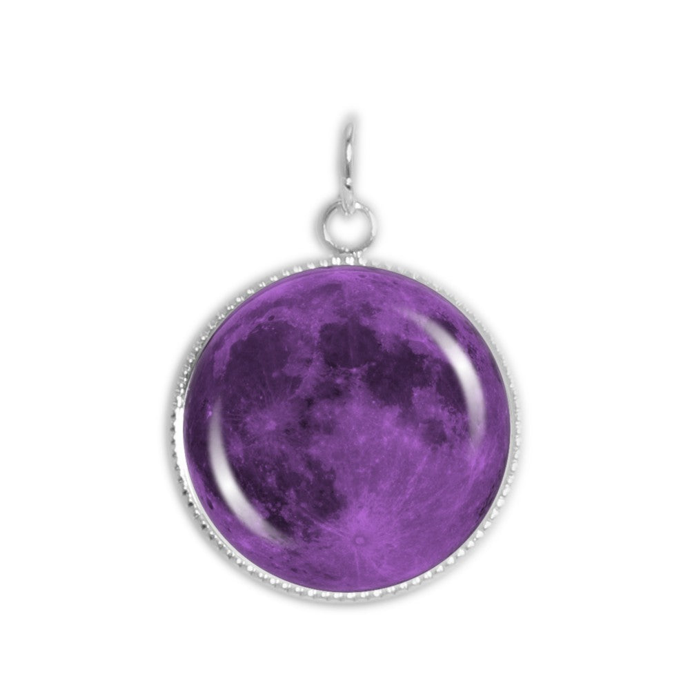 The Purple Moon of Earth Solar System 3/4" Charm for Petite Pendant or Bracelet in Silver Tone or Gold Tone