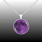 The Purple Moon of Earth Solar System 1" Pendant Necklace in Silver Tone