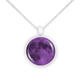 The Purple Moon of Earth Solar System 1" Pendant Necklace in Silver Tone