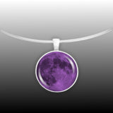 The Purple Moon of Earth Solar System 1" Pendant Necklace in Silver Tone