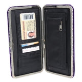 Deep Royal Purple Satin Velvet Flat Clutch Wallet w/ Sparkly Rhinestones & Silver Tone Frame