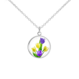 Sunny Yellow & Velvet Purple Tulip Flowers 3/4" Charm for Petite Pendant or Bracelet in Silver Tone