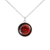 Crow or Raven Birds in Tree Against Blood Red Moon Autumn & Halloween Illustration Art 3/4" Charm for Petite Pendant or Bracelet in Silver Tone