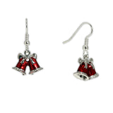 Crimson Red 3D Petite Bells Earrings in Silver Tone, Celebrate the Holidays, Christmas