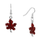 Crimson Red Maple Leaf Earrings in Silver Tone, Celebrate Fall, Harvest, Halloween, Thanksgiving