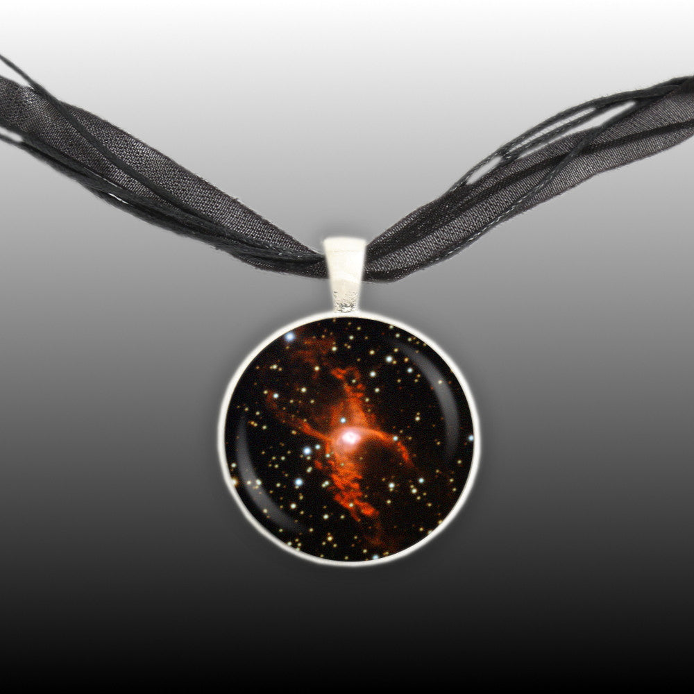 Red Spider Nebula in the Constellation Sagittarius Space 1" Pendant Necklace in Silver Tone