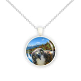 Whimsical Red Tailed Hawk Selfie at Mountain Lake in Autumn Art 1" Pendant Chain Necklace in Silver Tone or Gold Tone