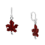 Crimson Red Maple Leaf Earrings in Silver Tone, Celebrate Fall, Harvest, Halloween, Thanksgiving