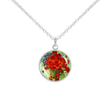 Crimson Red Poppy & Cheery Daisy Flowers Van Gogh Painting 3/4" Charm for Petite Pendant or Bracelet in Silver Tone