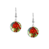 Crimson Red Poppy & Daisy Flowers Van Gogh Painting Art Dangle Earrings w/ 3/4" Charms in Silver Tone