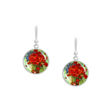 Crimson Red Poppy & Daisy Flowers Van Gogh Painting Art Dangle Earrings w/ 3/4" Charms in Silver Tone