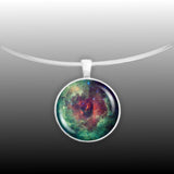 Rosette Nebula in Unicorn Constellation Monoceros Space 1" Pendant Necklace Silver Tone