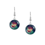 Running Chicken Nebula in Constellation Centaurus Dangle Earrings w/ 3/4" Space Charms in Silver Tone