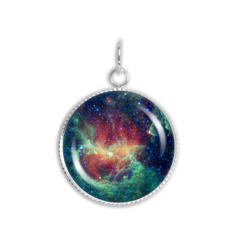 Running Chicken Nebula in Constellation Centaurus Space 3/4" Charm for Petite Pendant or Bracelet in Silver Tone