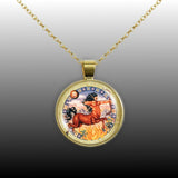 Sagittarius the Centaur & Archer Astrological Sign in the Zodiac Illustration 1" Pendant Necklace in Gold Tone
