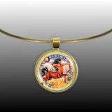 Sagittarius the Centaur & Archer Astrological Sign in the Zodiac Illustration 1" Pendant Necklace in Gold Tone