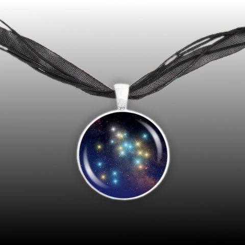 Sagittarius Constellation Illustration 1" Space Pendant Necklace in Silver Tone