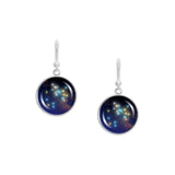 Sagittarius Constellation Illustration Dangle Earrings w/ 3/4" Space Charms in Silver Tone