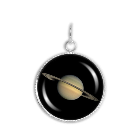 Planet Saturn Solar System Space 3/4" Charm for Petite Pendant or Bracelet in Silver Tone