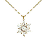 Glittery White Snowflake Petite Drop Pendant Necklace in Gold Tone, Winter, Holiday