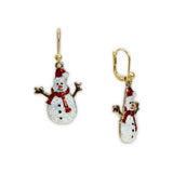 Glittery Snowman Wearing Santa Hat Earrings in Gold Tone, Holidays, Christmas, Winter