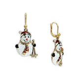 Shoop! Shoop! Glittery White Snowman with Skis Earrings in Gold Tone, Celebrate the Holidays, Christmas