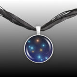 Southern Cross Constellation Crux Illustration 1" Pendant Necklace in Silver Tone
